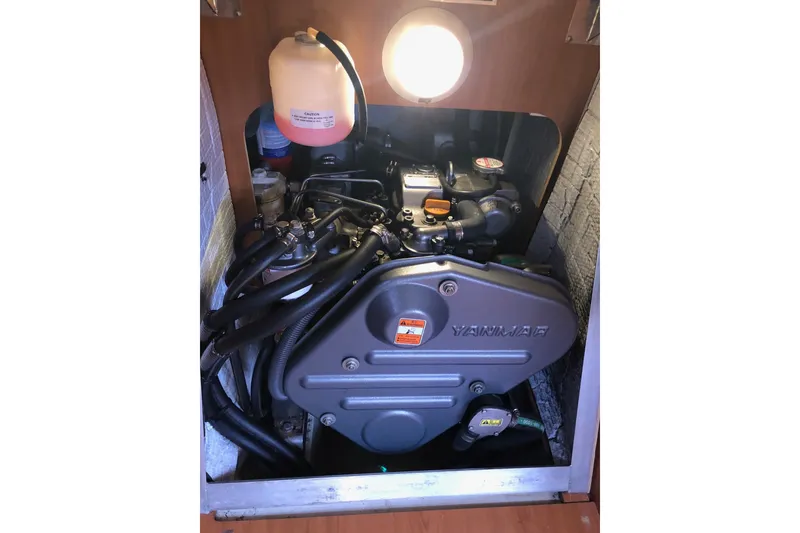 Slide: The Image of Engine compartment of a 2008 Hunter 38 sailboat with Yanmar engine. - 29