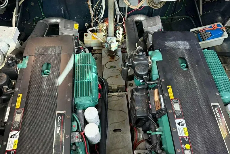 Slide: The Image of Engine room of a 2009 Cranchi Mediterranee 43 yacht, featuring twin IPS 600 engines. - 25