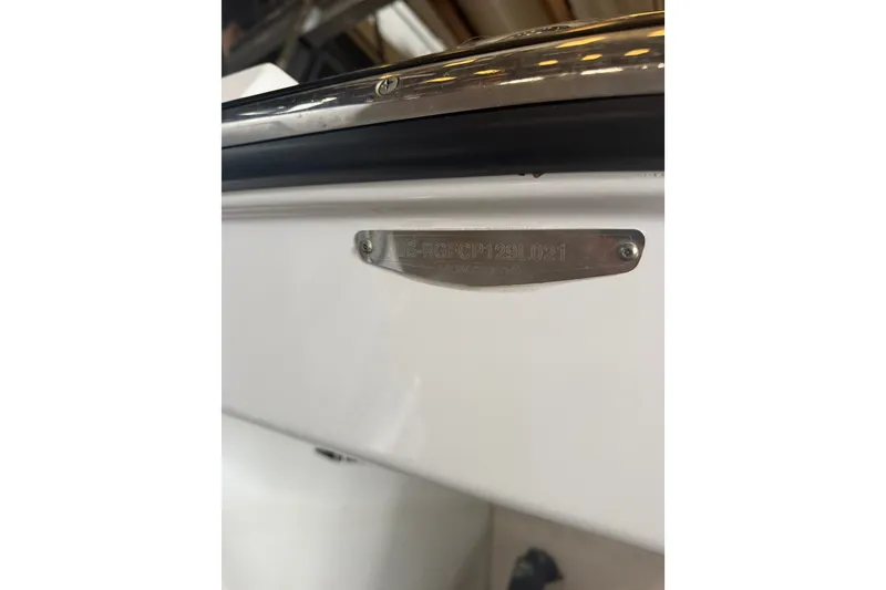 Slide: The Image of 2021 Monterey 385SE Super Express boat identification plate close-up. - 66