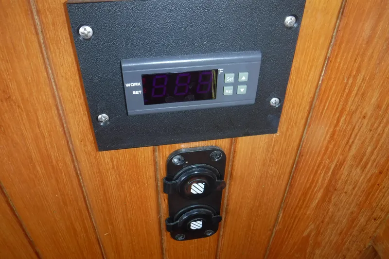 Slide: The Image of Control panel on 1983 Lord Nelson Victory Tug/Trawler with digital display and switches. - 43