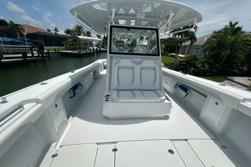 Slide: The Image of 2026 Yellowfin 39 Offshore boat with spacious seating and sleek design. - 25
