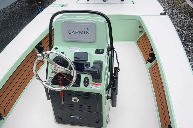 Slide: The Image of 2019 Maverick Mirage 18 HPX-V boat console with Garmin navigation system. - 15