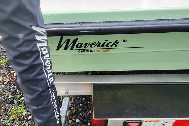 Slide: The Image of 2019 Maverick Mirage 18 HPX-V boat with carbon Kevlar construction, shown on a trailer. - 4