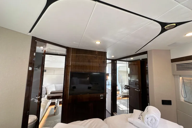 Slide: The Image of Luxurious interior of 2026 Fairline Targa 47 GT yacht with modern design elements. - 32