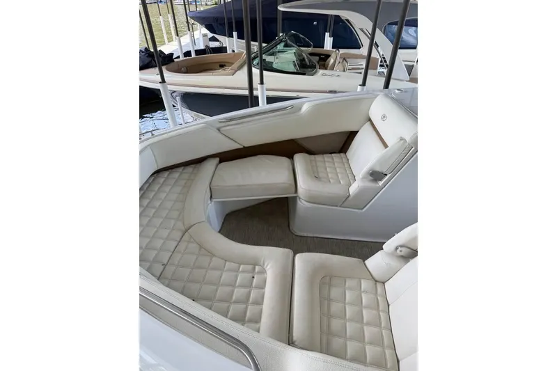 Slide: The Image of Luxurious interior of a 2018 Cobalt R5 boat with plush seating. - 6