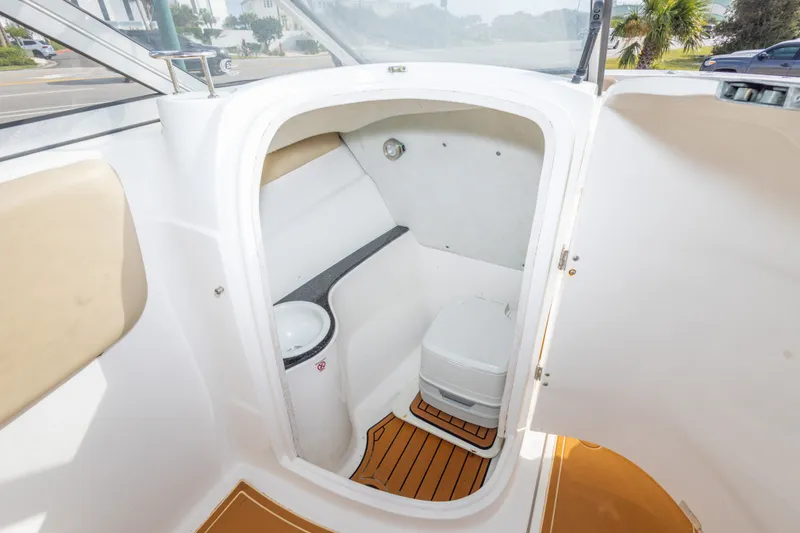 Slide: The Image of Interior view of 2016 Sea Fox 226 Traveler boat's compact restroom area. - 29