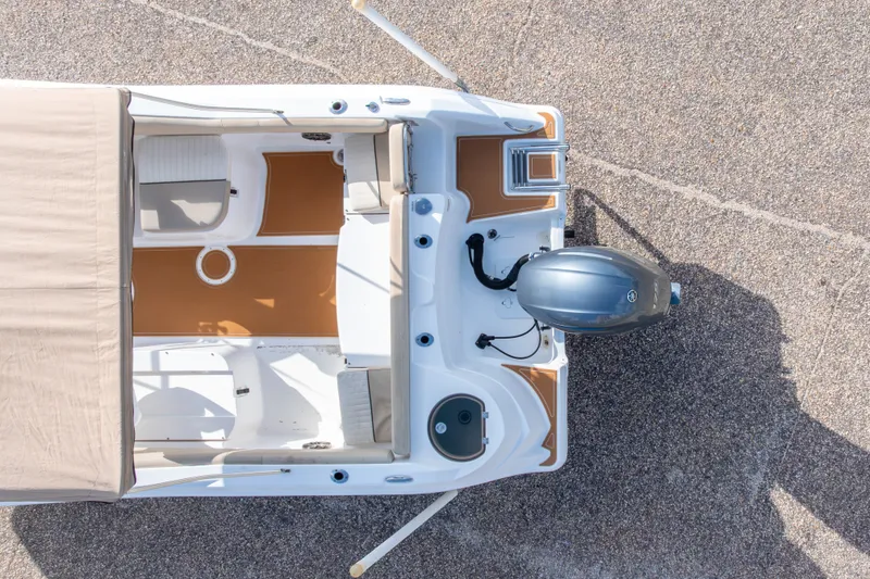 Slide: The Image of Overhead view of 2016 Sea Fox 226 Traveler boat with outboard motor and canopy. - 10