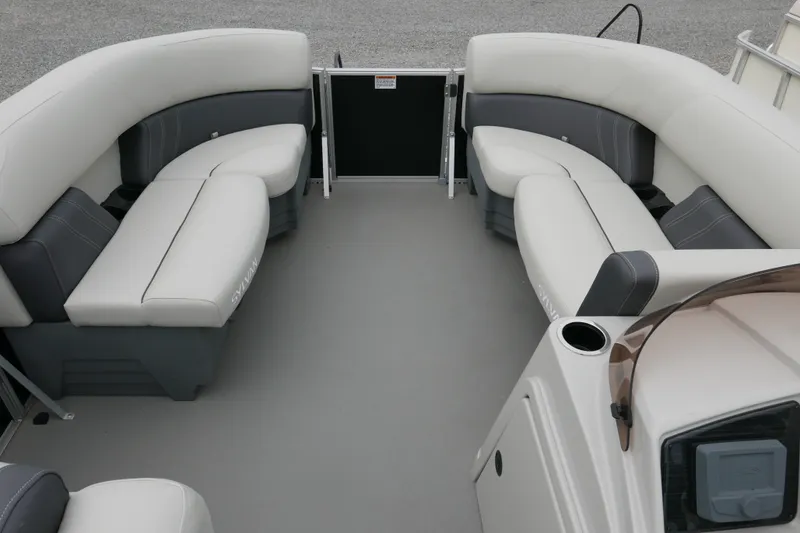 Slide: The Image of 2025 Sylvan Mirage 820 Cruise interior with spacious seating and modern design. - 7