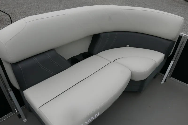 Slide: The Image of Luxurious seating on 2025 Sylvan Mirage 820 Cruise pontoon boat, featuring sleek design and comfort. - 6