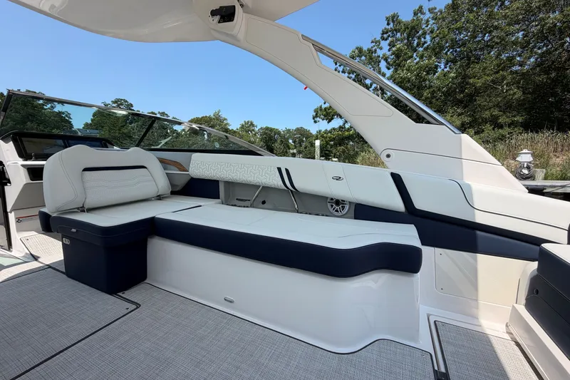 Slide: The Image of Luxurious interior of 2027 Regal LX9 boat with elegant seating and modern design. - 8