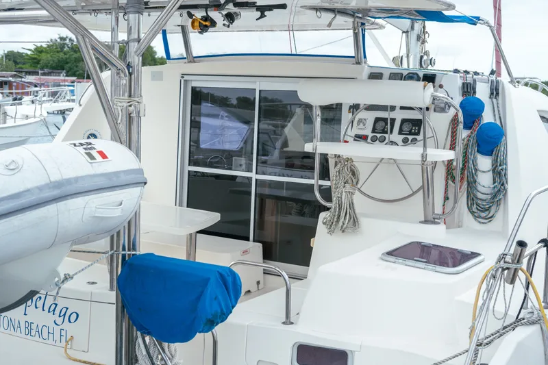 Slide: The Image of 2011 Leopard 38 yacht cockpit with navigation equipment and mooring ropes. - 70