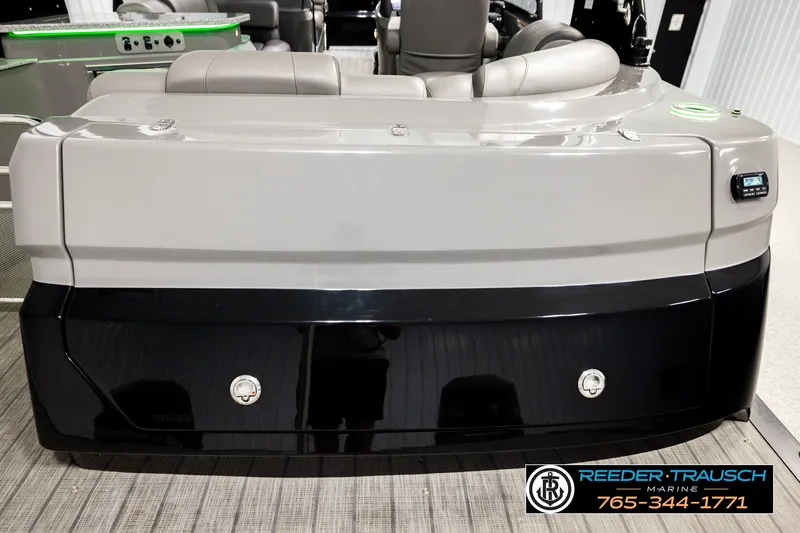 Slide: The Image of 2021 Avalon EXCALIBUR boat interior with sleek seating and modern design features. - 49