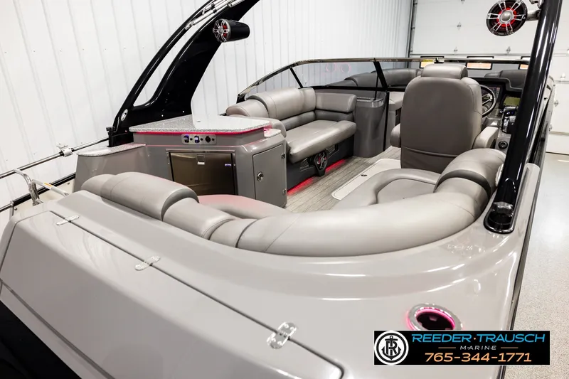 Slide: The Image of Luxurious 2021 Avalon EXCALIBUR boat interior with plush seating and modern amenities. - 12