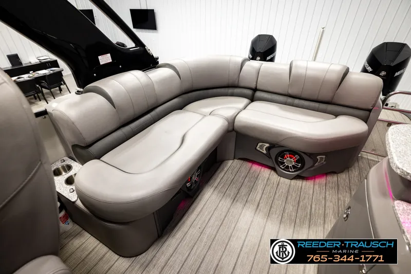 Slide: The Image of Luxurious seating in 2021 Avalon EXCALIBUR boat, featuring modern design and comfort. - 22