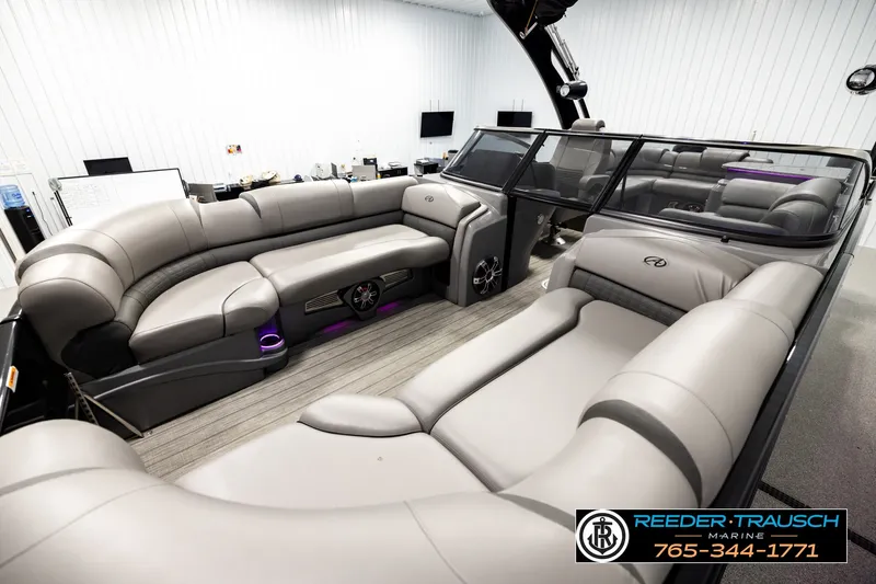 Slide: The Image of Luxurious 2021 Avalon EXCALIBUR boat interior with plush seating and modern design. - 10