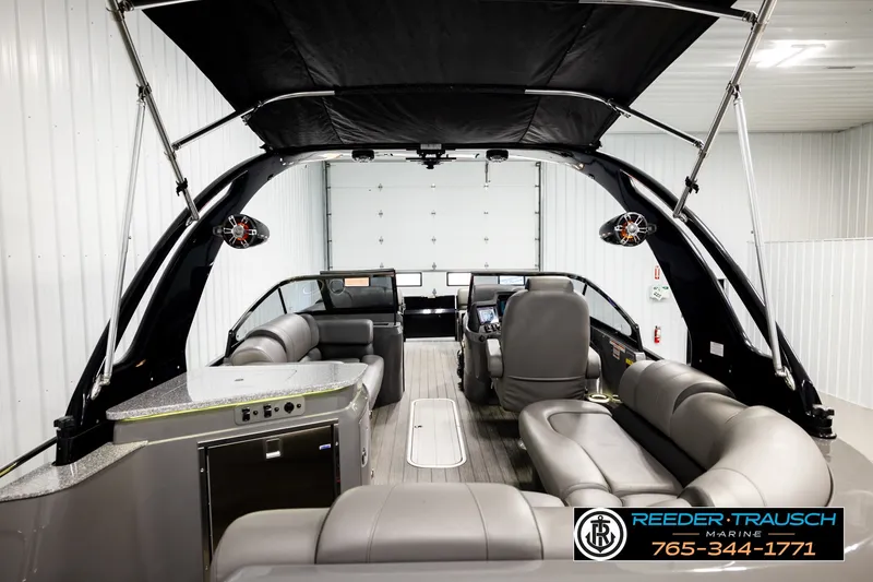 Slide: The Image of Luxurious 2021 Avalon EXCALIBUR boat interior with plush seating and modern amenities. - 28
