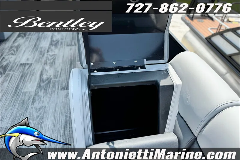Slide: The Image of 2027 Bentley Pontoons Bolt 223 interior storage compartment, featuring sleek design and spacious seating. - 21
