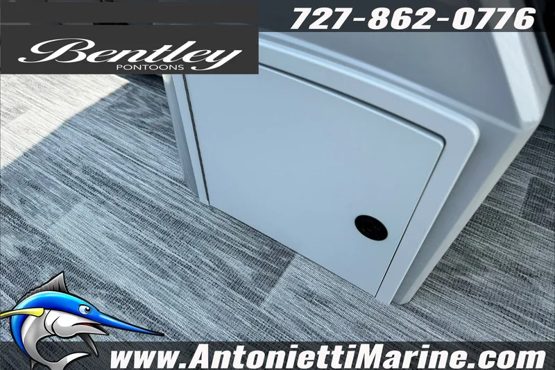 Slide: The Image of 2027 Bentley Pontoons Bolt 223 interior detail with flooring and storage compartment. - 22