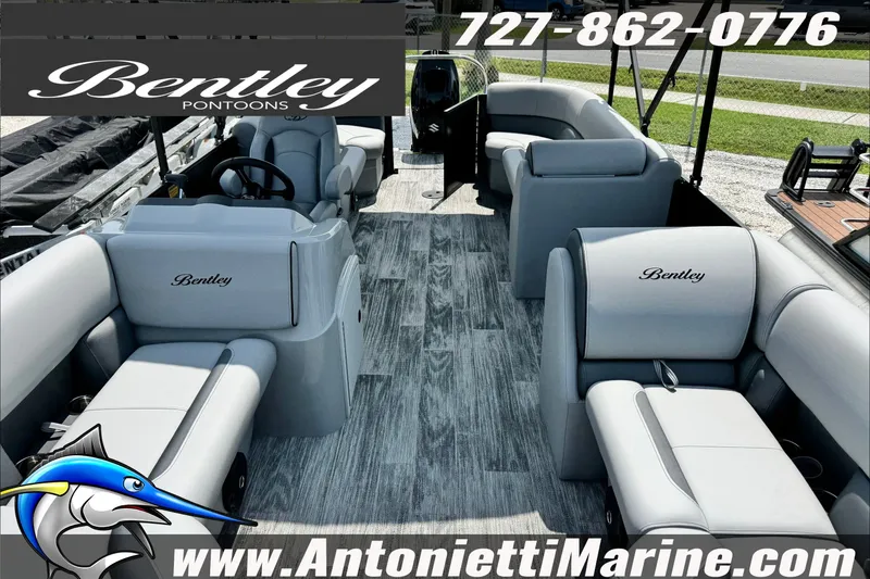 Slide: The Image of 2027 Bentley Pontoons Bolt 223 interior with luxurious seating, showcased by Antonietti Marine. - 8