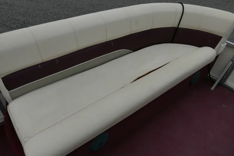 Slide: The Image of White and maroon boat seat with a tear, Avalon Tahoe Vista 2002 model. - 5