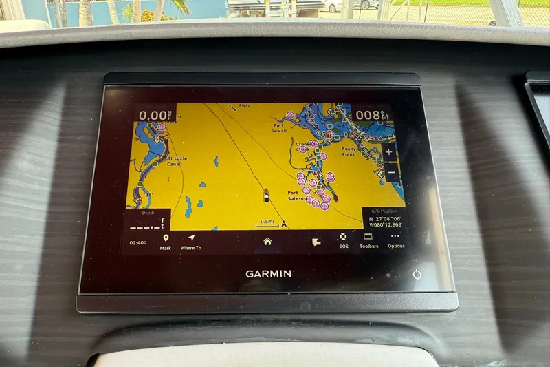 Slide: The Image of Garmin navigation display on 2023 Bennington 23 LXFB boat dashboard. - 16