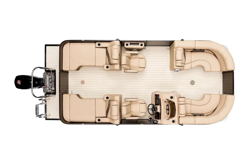 Slide: The Image of Manufacturer Provided Image: 2018 Harris Sunliner 220 pontoon boat interior layout, beige seating, and steering console. - 17