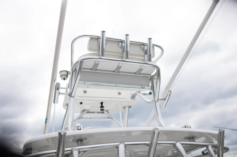 Slide: The Image of 2021 Onslow Bay 27 Offshore Edition boat tower against cloudy sky. - 11
