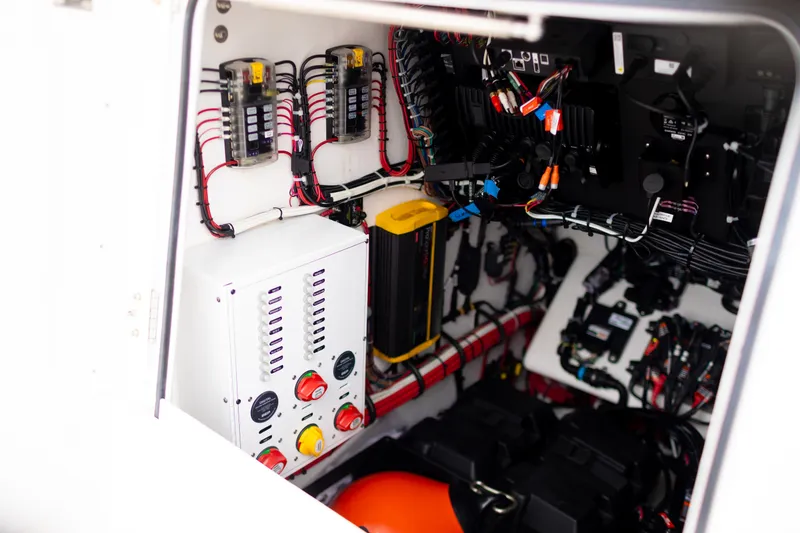 Slide: The Image of Electrical system inside a 2021 Onslow Bay 27 Offshore Edition boat. - 25