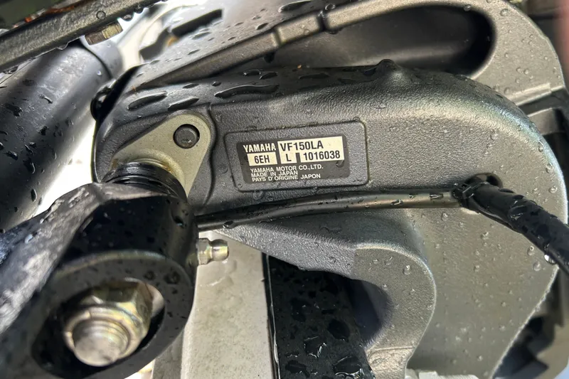 Slide: The Image of Close-up of Yamaha VF150LA engine part on 2023 Starcraft SVX 191 OB boat. - 23