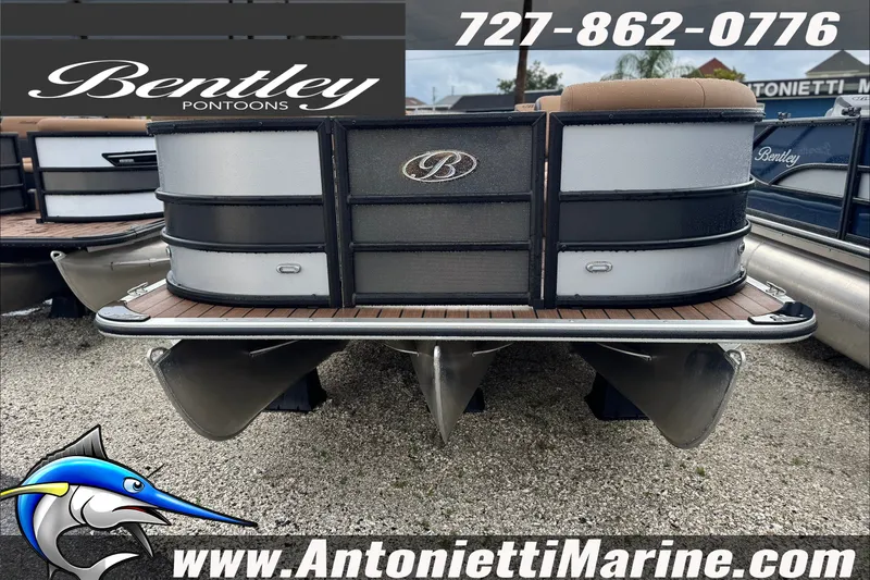 Slide: The Image of 2027 Bentley Pontoons Legacy 223 Swingback displayed at Antonietti Marine dealership. - 2