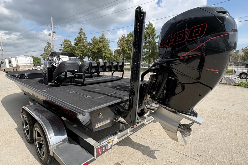 Slide: The Image of 2016 SCB 247 boat with powerful Mercury 400HP engine on a trailer. - 6