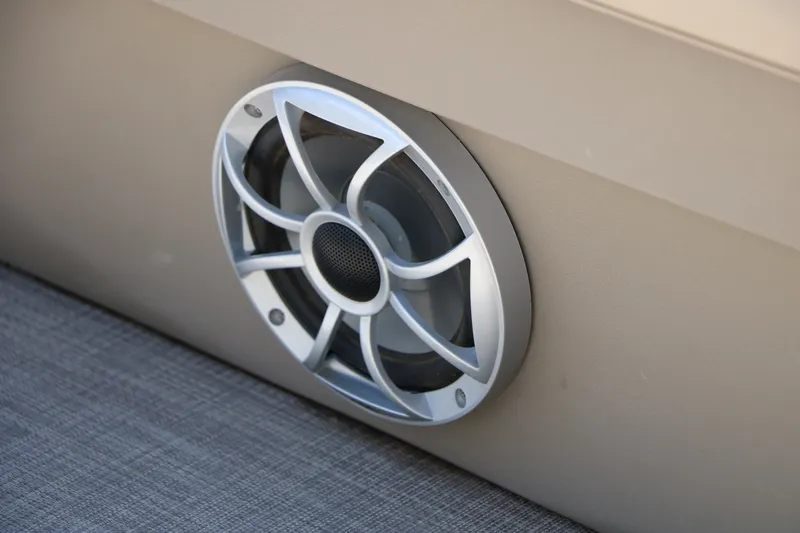 Slide: The Image of Speaker detail on 2025 Sun Tracker SportFish 20 DLX boat, featuring sleek design. - 28