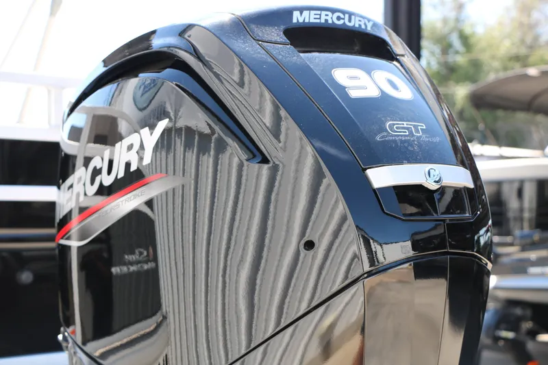 Slide: The Image of Mercury 90 horsepower outboard motor on 2025 Sun Tracker SportFish 20 DLX boat. - 47