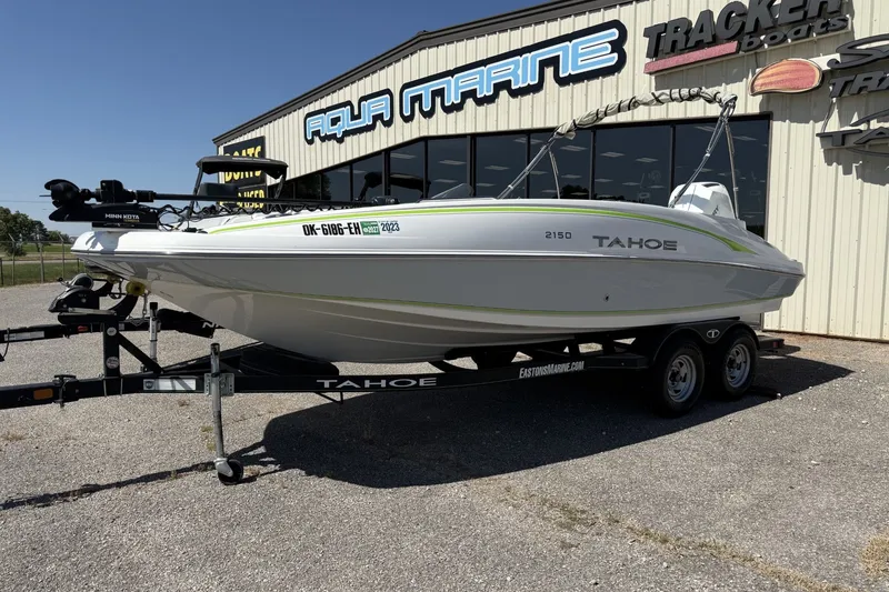 The Image of 2021 Tahoe 2150 boat on trailer outside Aqua Marine dealership. - 0