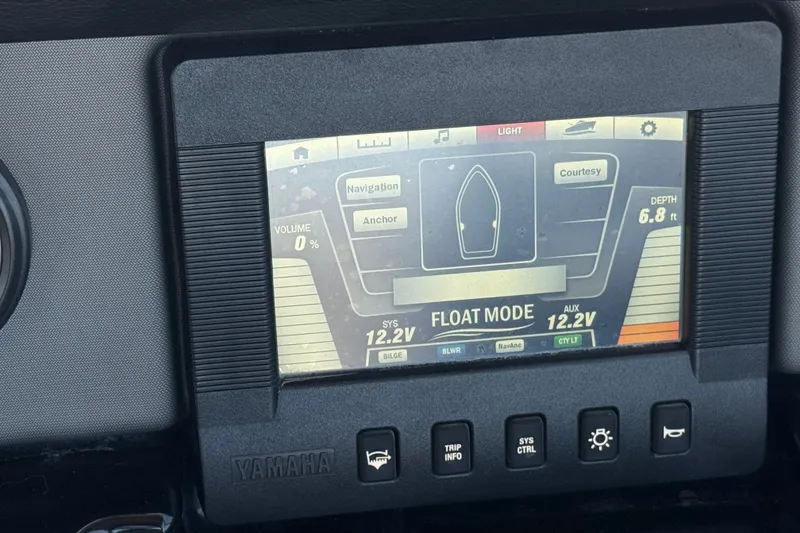 Slide: The Image of Yamaha Boats 2017 212 Limited dashboard display showing float mode and depth reading. - 31