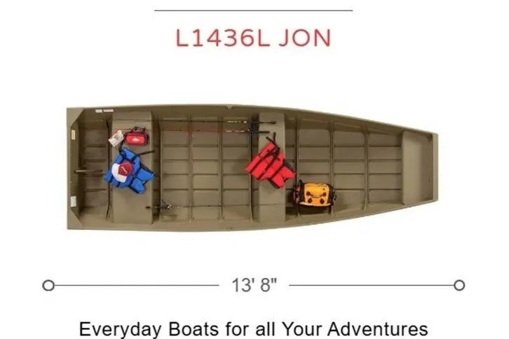 The Image of 2027 Lowe L1436L Jon boat, 13'8" length, equipped for adventures with gear storage. - 1