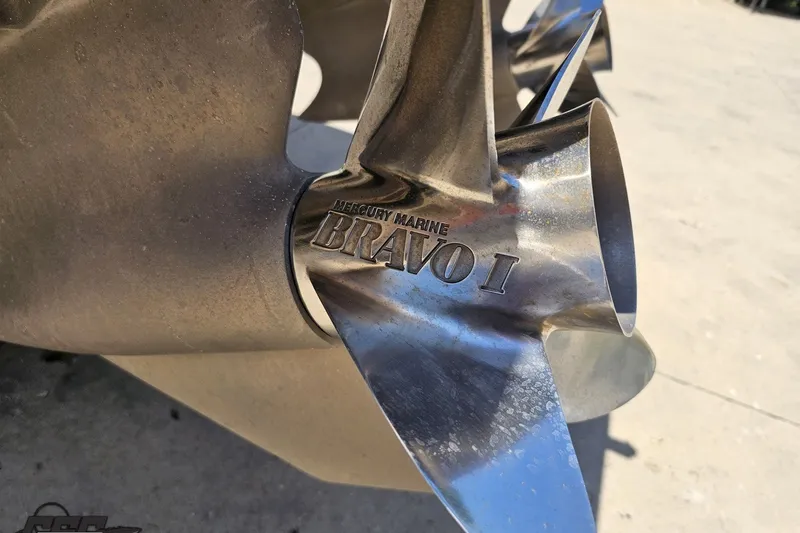 Slide: The Image of Close-up of Mercury Marine Bravo I propeller on 2001 Advantage 34 Offshore boat. - 91