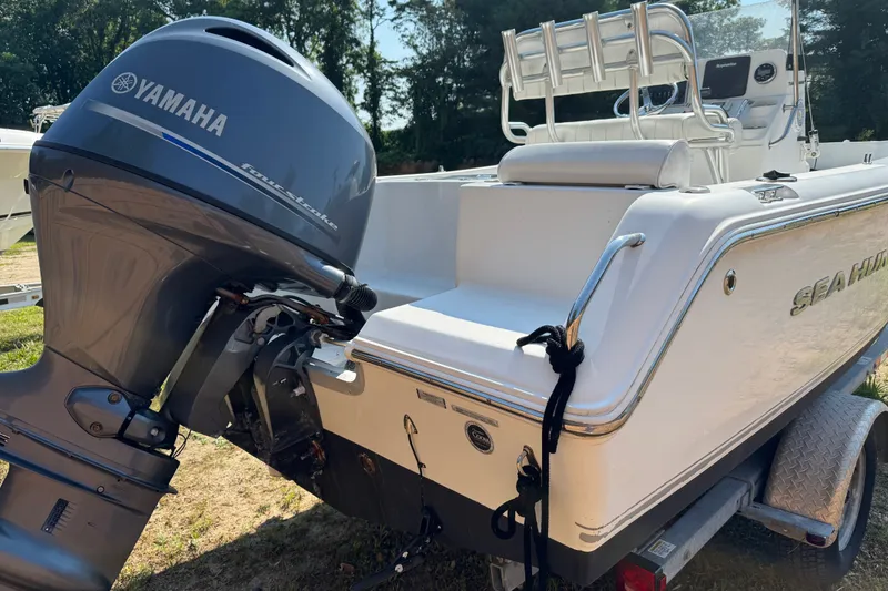 Slide: The Image of 2016 Sea Hunt Triton 188 boat with Yamaha outboard motor on trailer. - 4