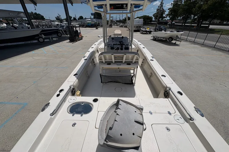 Slide: The Image of 2019 Sea Chaser 26 LX boat interior view at a marina. - 11