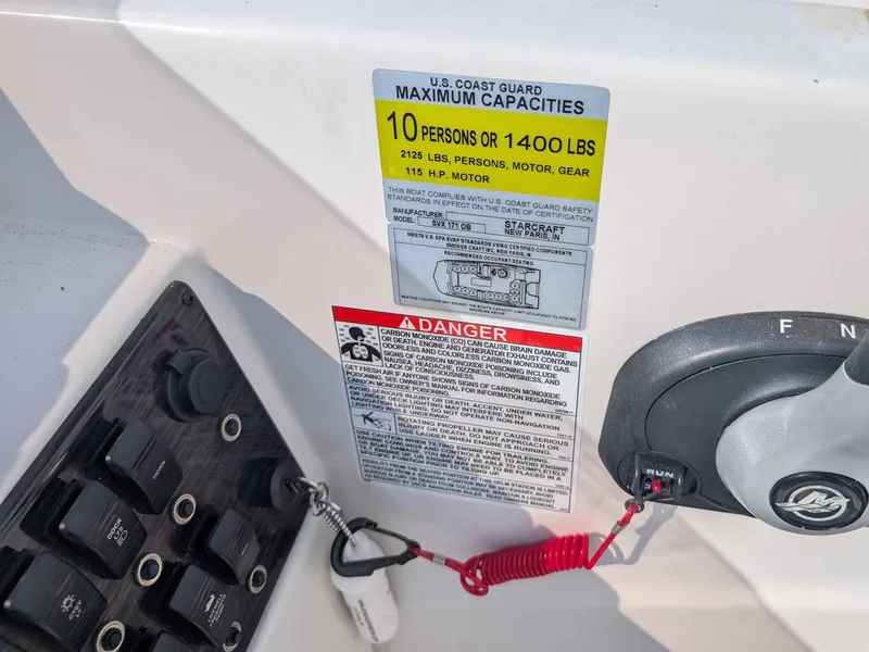 Slide: The Image of Close-up of a boat control area with capacity label and switches. - 20