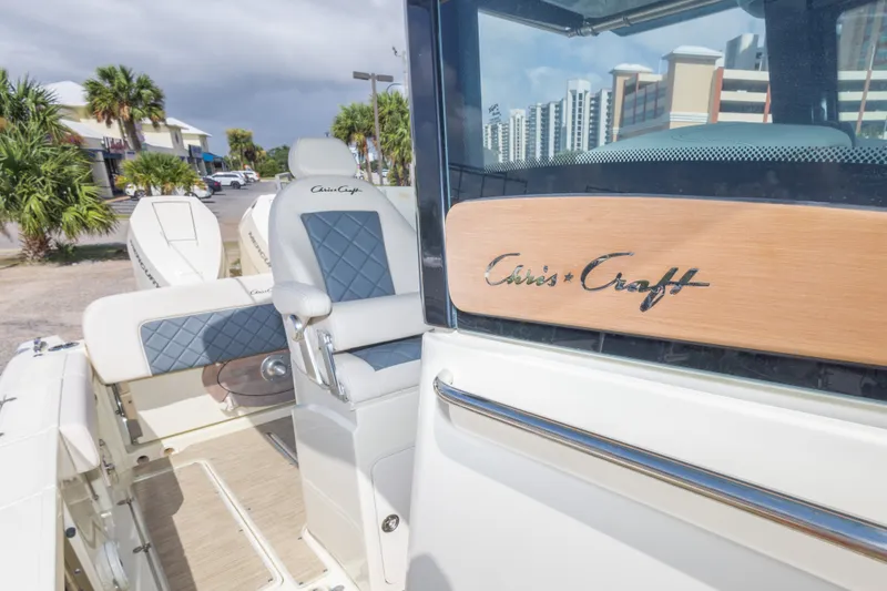 Slide: The Image of 2023 Chris-Craft Catalina 30 boat interior with branded seating and modern design. - 45