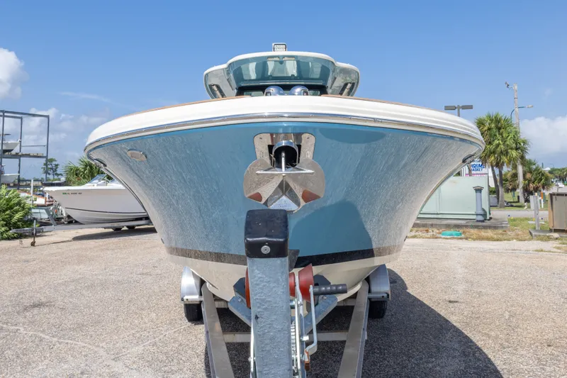 Slide: The Image of 2023 Chris-Craft Catalina 30 boat on trailer, front view, sunny day. - 19
