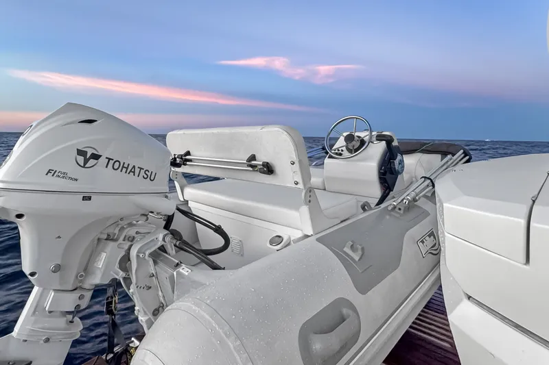 Slide: The Image of 2021 Galeon 500 Fly yacht with Tohatsu outboard motor at sea during sunset. - 39