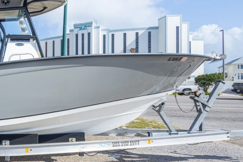 Slide: The Image of 2018 Cape Horn 27XS boat on trailer, parked near Island House Hotel. - 21