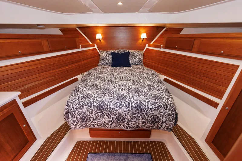Slide: The Image of Luxurious cabin interior of 2020 Back Cove 41 yacht with elegant wood paneling. - 29