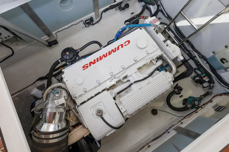 Slide: The Image of Engine room of 2020 Back Cove 41 boat featuring a Cummins engine. - 36