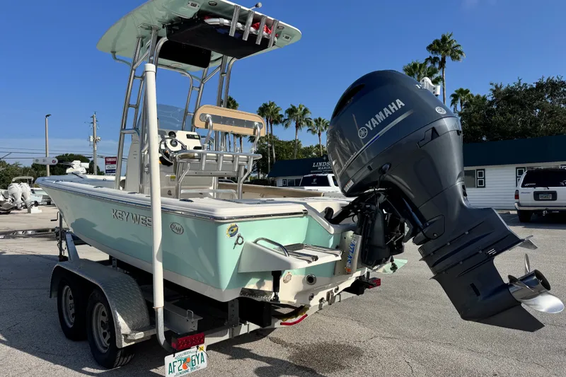 Slide: The Image of 2020 Key West 210 Bay Reef boat with Yamaha outboard motor on trailer. - 15