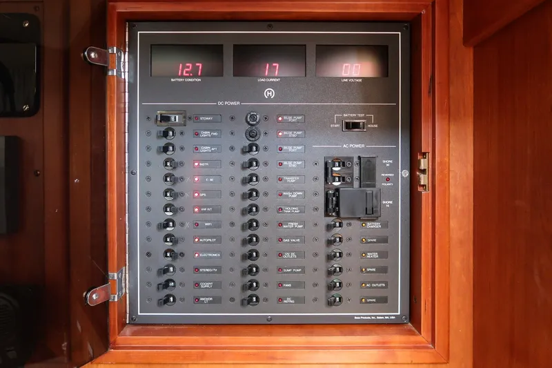 Slide: The Image of Electrical control panel on a 1995 Hinckley Sou'wester 42 MKII sailboat. - 63