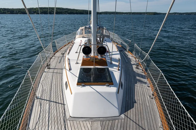 Slide: The Image of Hinckley Sou'wester 42 MKII sailboat deck, 1995 model, cruising on calm waters. - 53