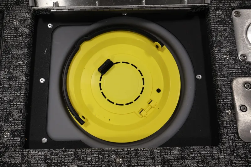 Slide: The Image of Yellow hatch cover on 2025 Tracker Pro Guide V-175 WT boat deck. - 41